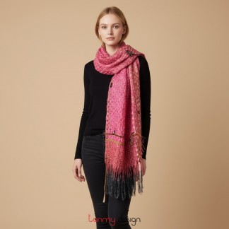 Pink Kim Long hand-knitted organza silk and velvet scarf with lazy buttons